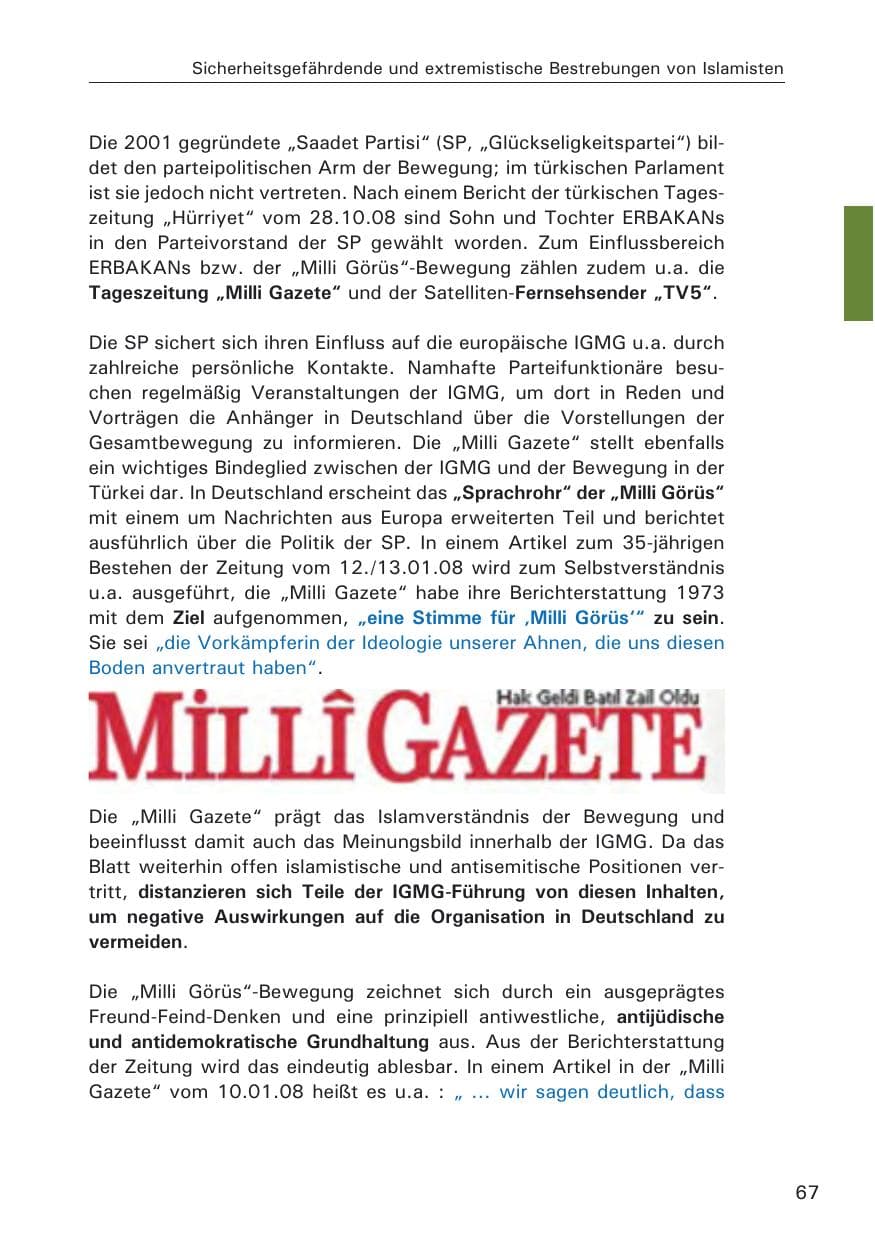 Seite 69 des Verfassungsschutzbericht 2008 Hamburg