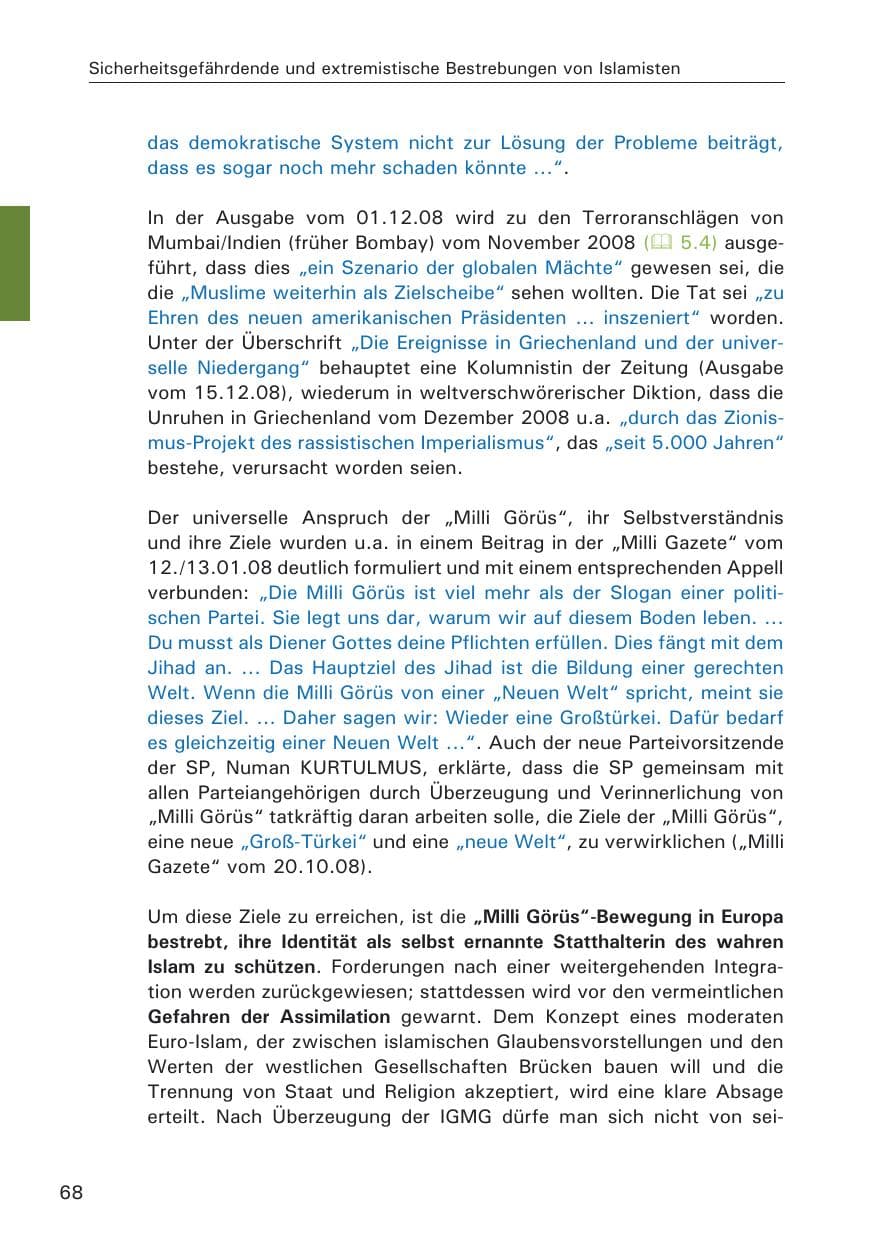 Seite 70 des Verfassungsschutzbericht 2008 Hamburg