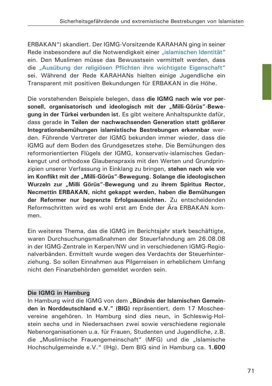 Seite 73 des Verfassungsschutzbericht 2008 Hamburg