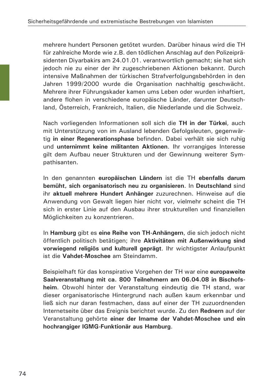 Seite 76 des Verfassungsschutzbericht 2008 Hamburg