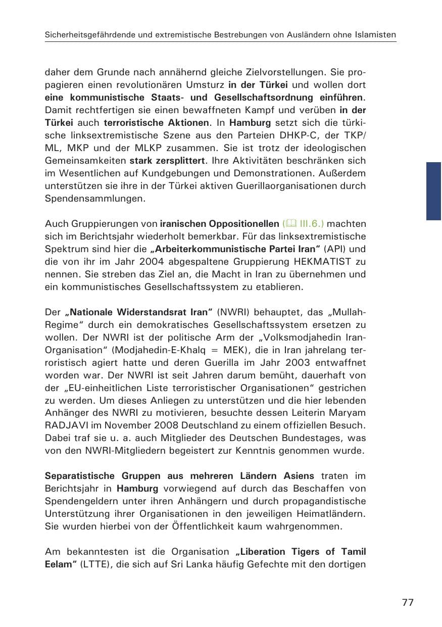 Seite 79 des Verfassungsschutzbericht 2008 Hamburg