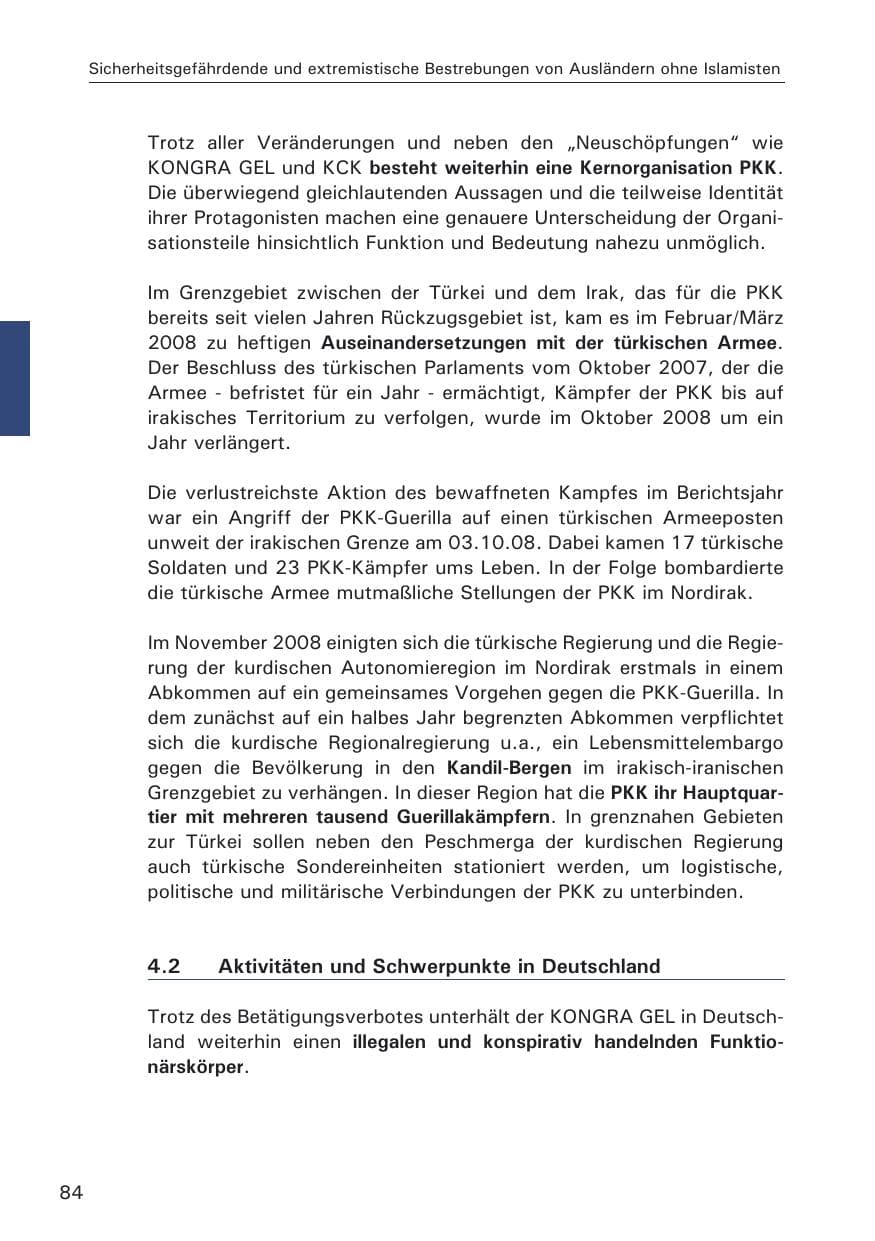 Seite 86 des Verfassungsschutzbericht 2008 Hamburg