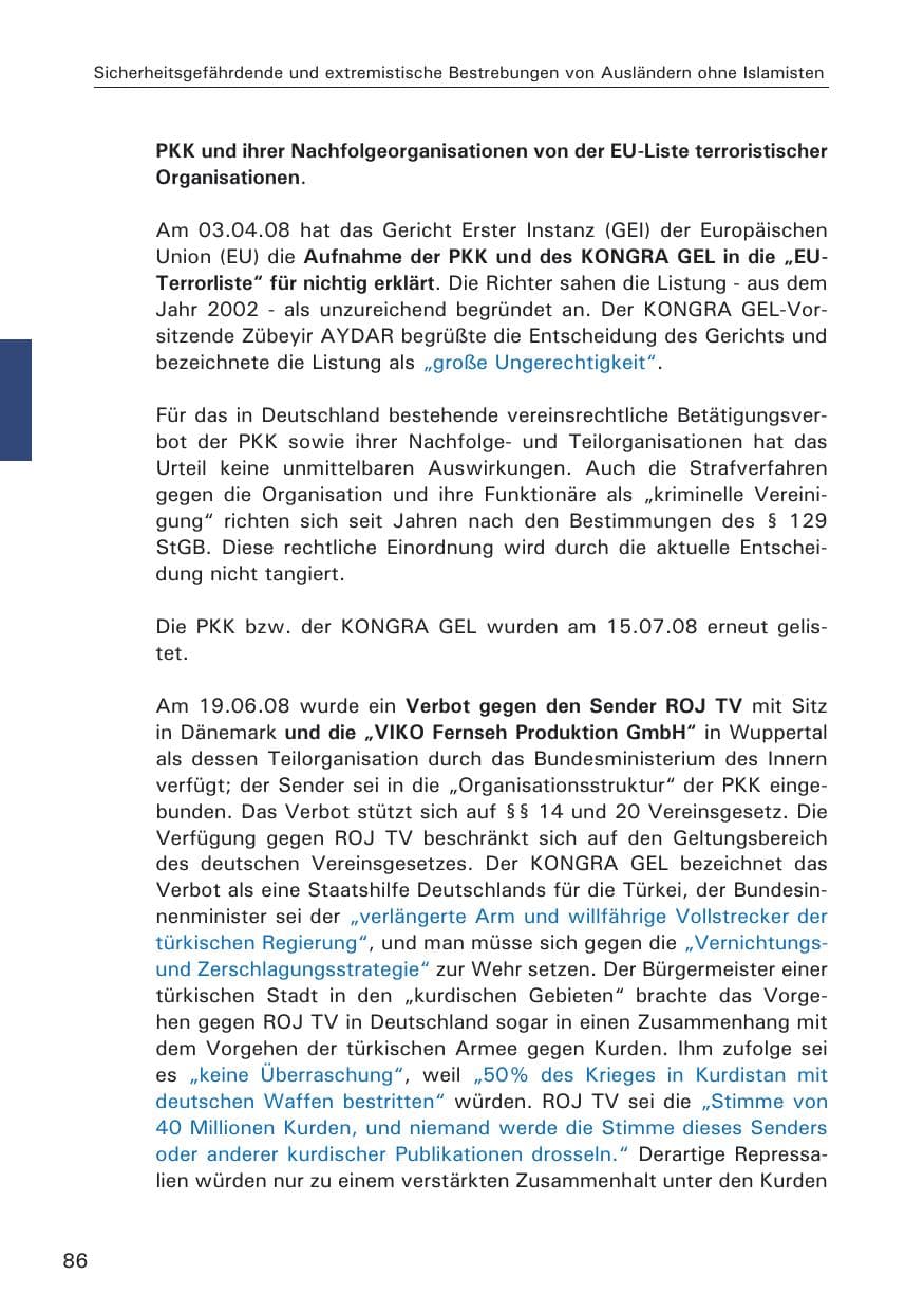 Seite 88 des Verfassungsschutzbericht 2008 Hamburg