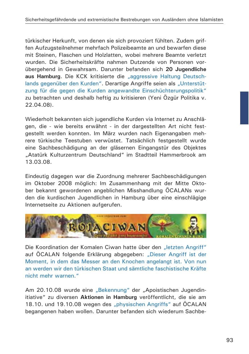 Seite 95 des Verfassungsschutzbericht 2008 Hamburg
