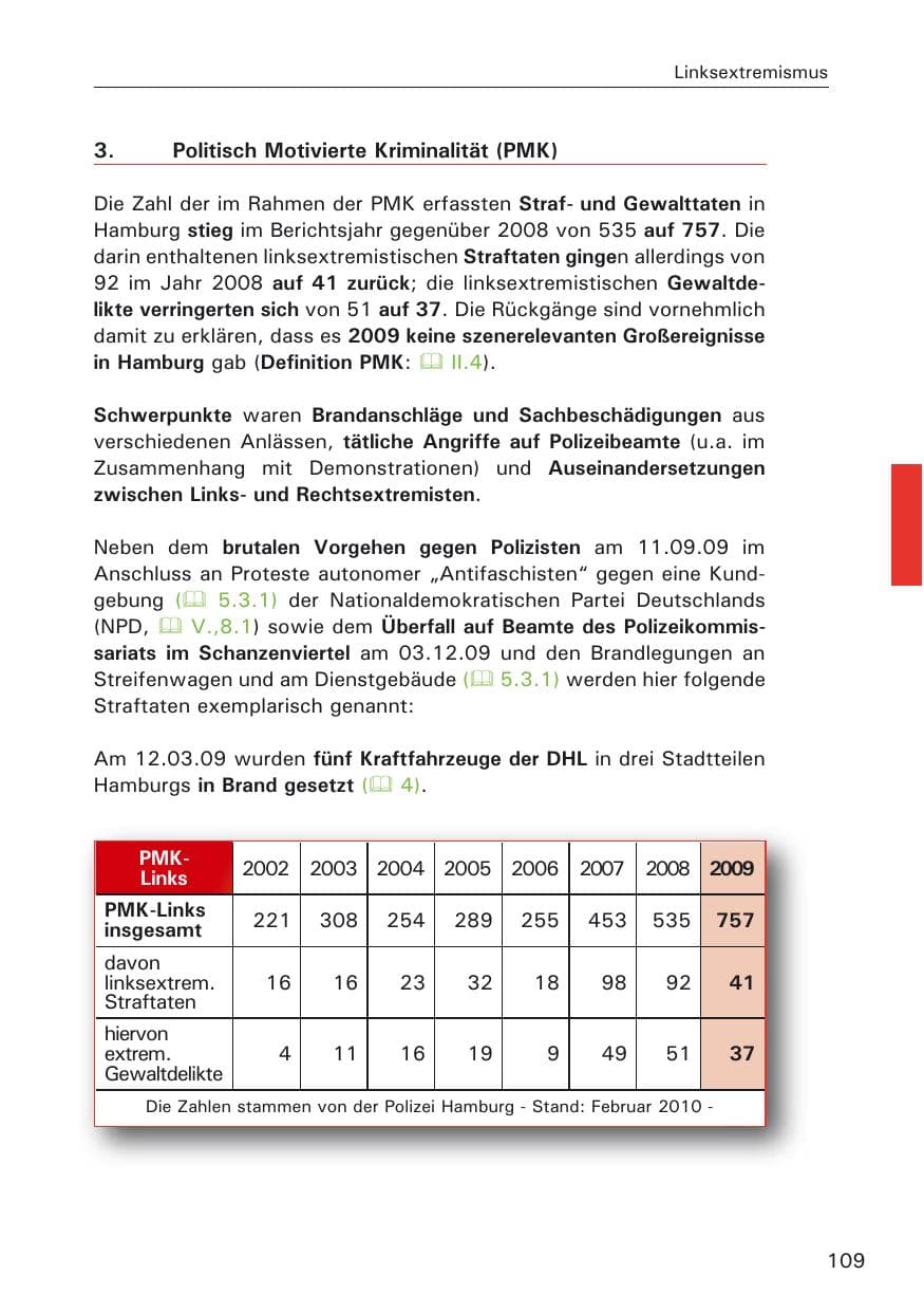 Seite 111 des Verfassungsschutzbericht 2009 Hamburg