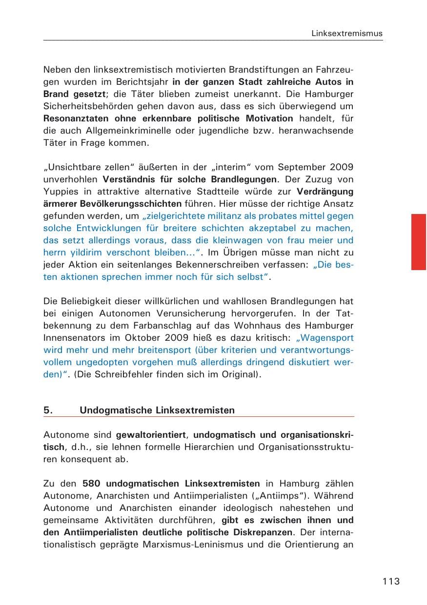 Seite 115 des Verfassungsschutzbericht 2009 Hamburg
