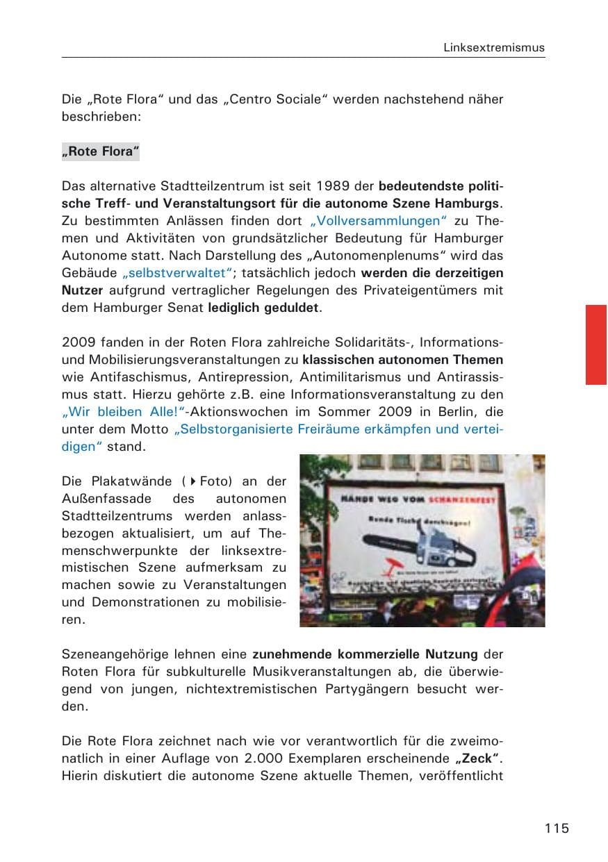 Seite 117 des Verfassungsschutzbericht 2009 Hamburg