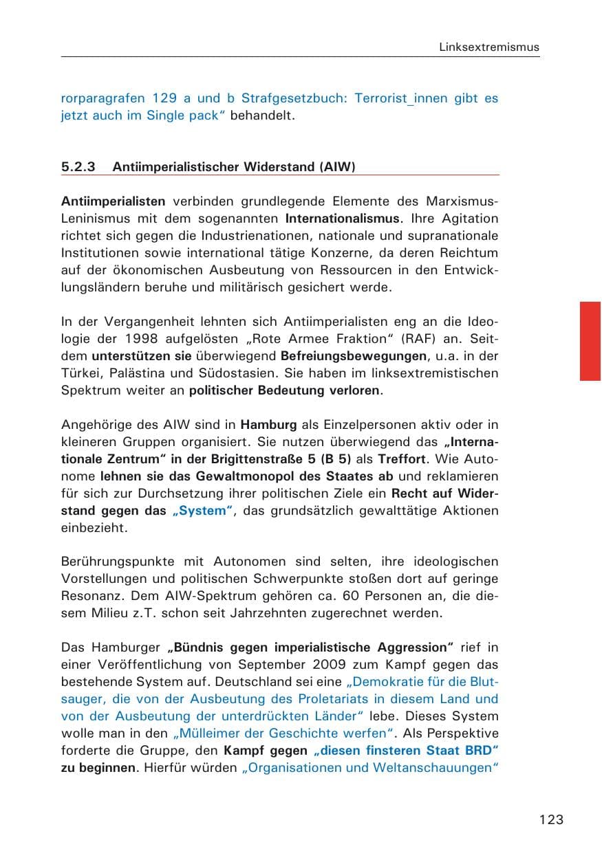 Seite 125 des Verfassungsschutzbericht 2009 Hamburg