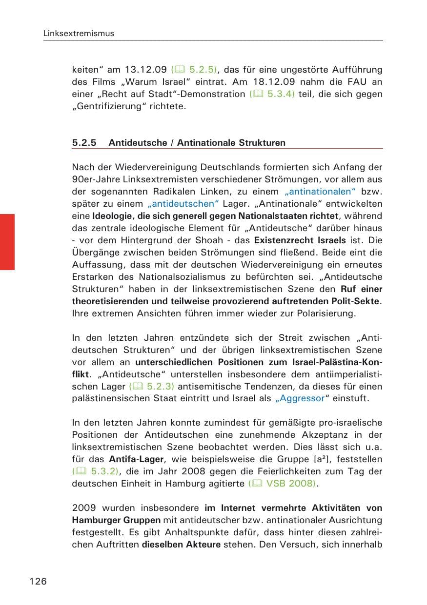 Seite 128 des Verfassungsschutzbericht 2009 Hamburg