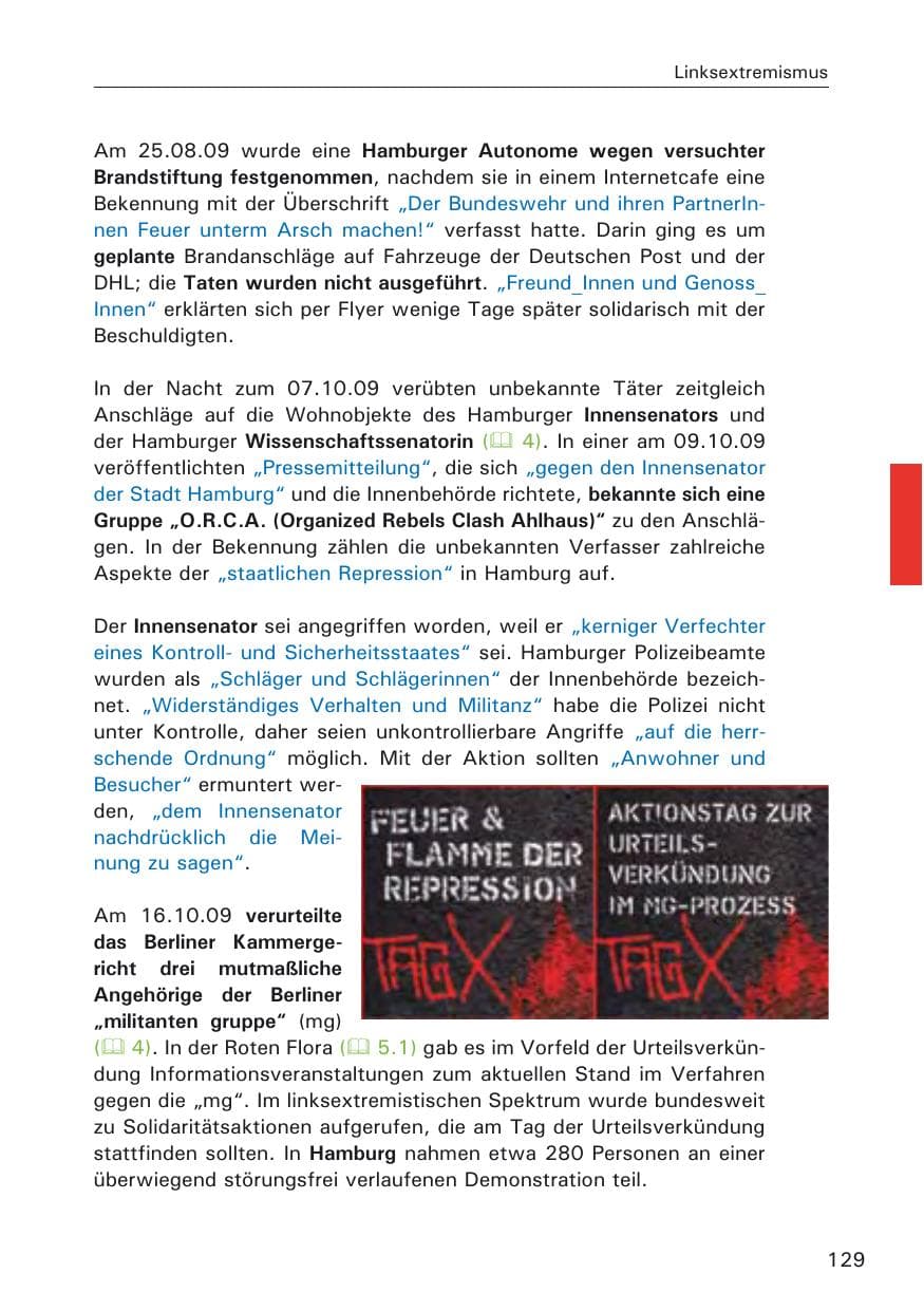 Seite 131 des Verfassungsschutzbericht 2009 Hamburg