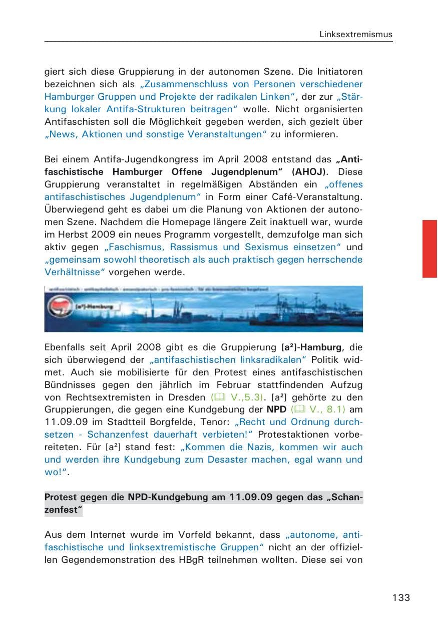 Seite 135 des Verfassungsschutzbericht 2009 Hamburg