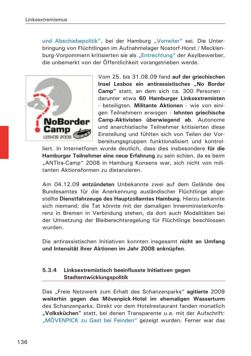 Seite 138 des Verfassungsschutzbericht 2009 Hamburg