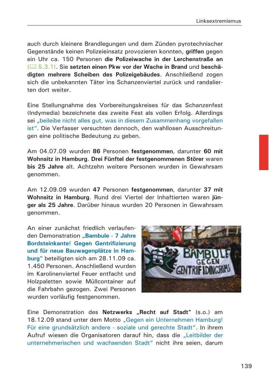 Seite 141 des Verfassungsschutzbericht 2009 Hamburg