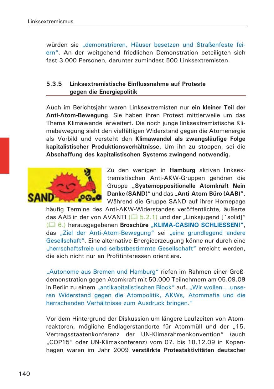 Seite 142 des Verfassungsschutzbericht 2009 Hamburg