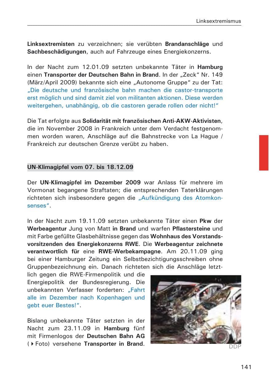 Seite 143 des Verfassungsschutzbericht 2009 Hamburg