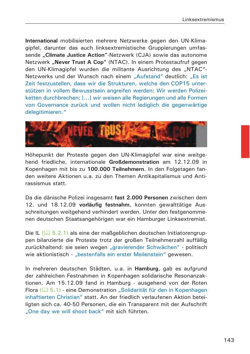Seite 145 des Verfassungsschutzbericht 2009 Hamburg