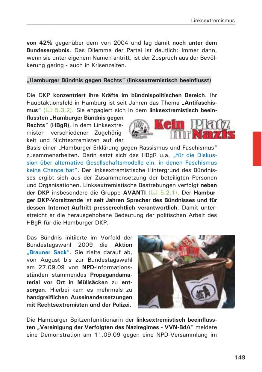 Seite 151 des Verfassungsschutzbericht 2009 Hamburg