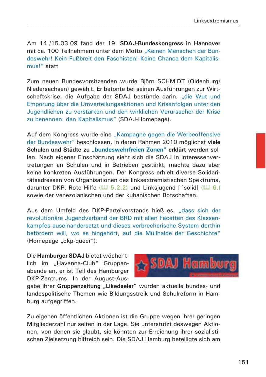Seite 153 des Verfassungsschutzbericht 2009 Hamburg