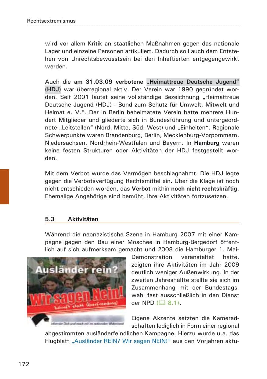 Seite 174 des Verfassungsschutzbericht 2009 Hamburg