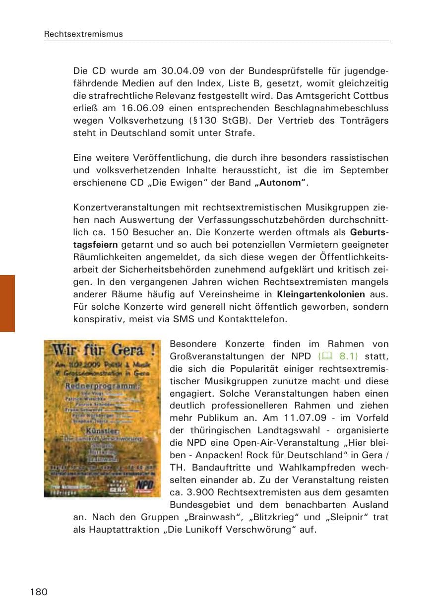 Seite 182 des Verfassungsschutzbericht 2009 Hamburg