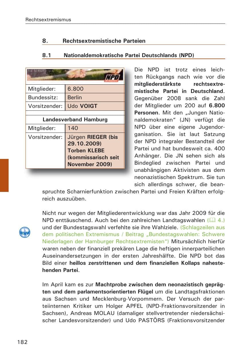 Seite 184 des Verfassungsschutzbericht 2009 Hamburg