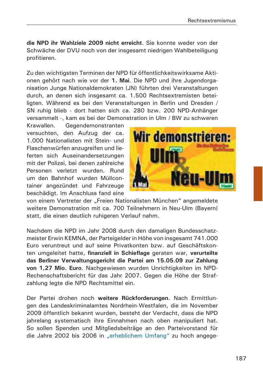 Seite 189 des Verfassungsschutzbericht 2009 Hamburg