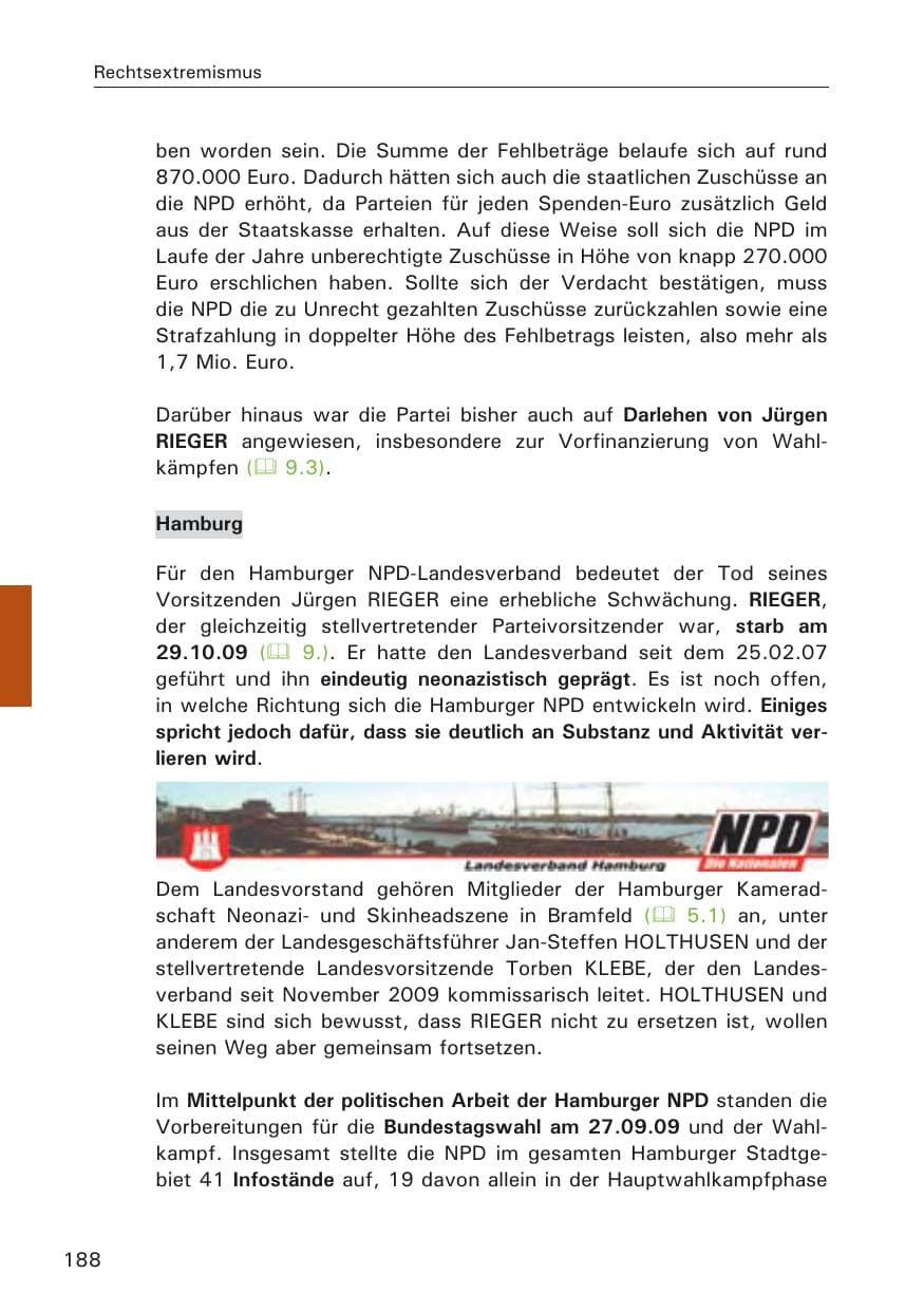 Seite 190 des Verfassungsschutzbericht 2009 Hamburg