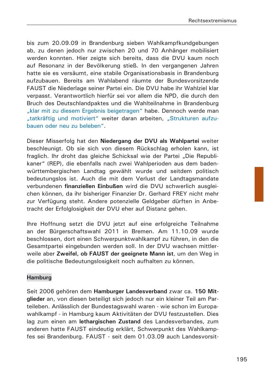 Seite 197 des Verfassungsschutzbericht 2009 Hamburg