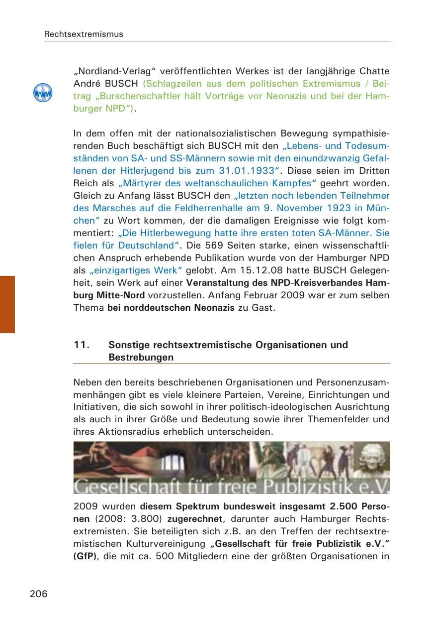 Seite 208 des Verfassungsschutzbericht 2009 Hamburg