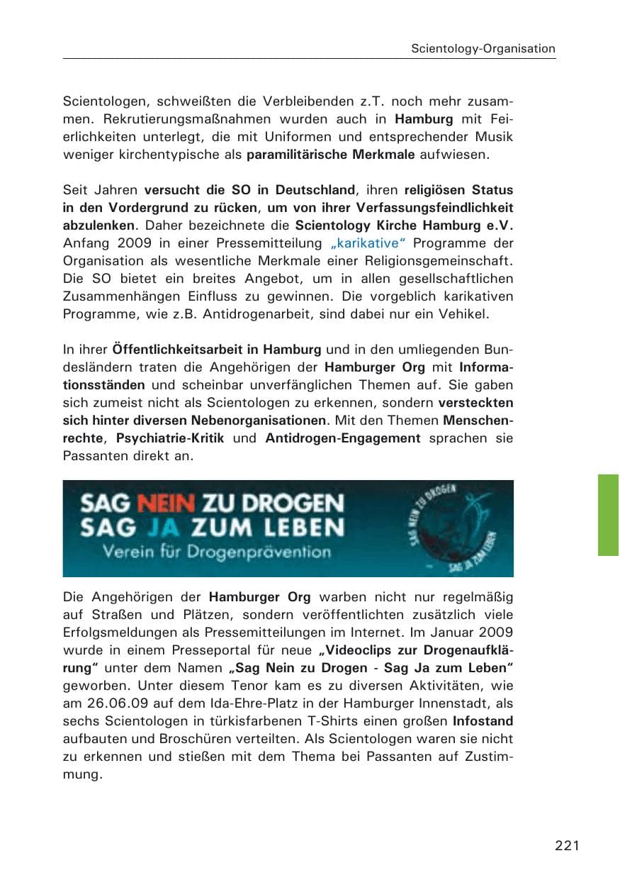 Seite 223 des Verfassungsschutzbericht 2009 Hamburg