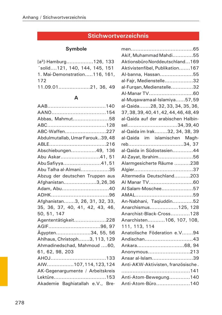 Seite 280 des Verfassungsschutzbericht 2009 Hamburg