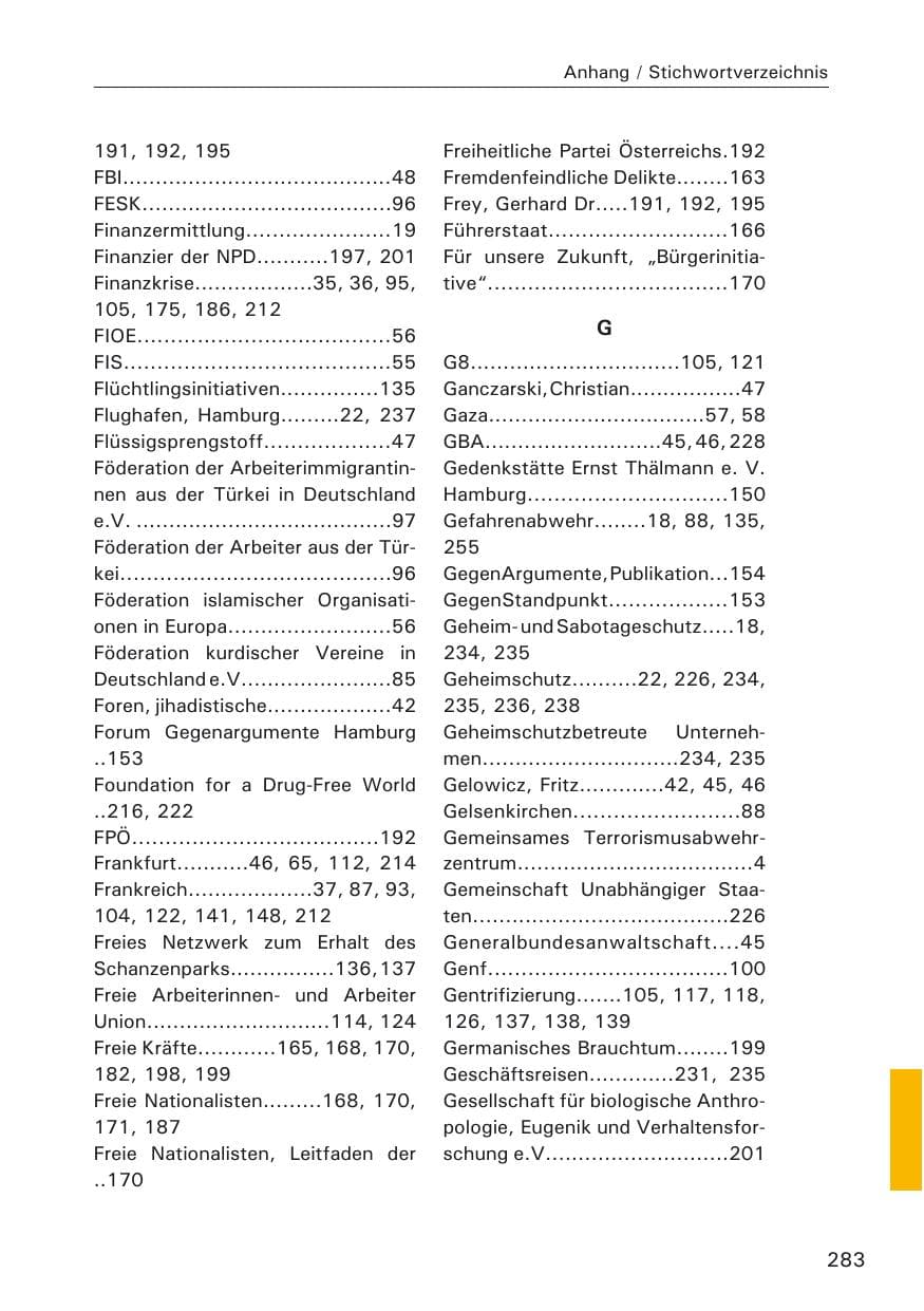Seite 285 des Verfassungsschutzbericht 2009 Hamburg
