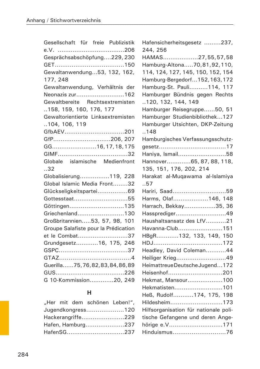 Seite 286 des Verfassungsschutzbericht 2009 Hamburg
