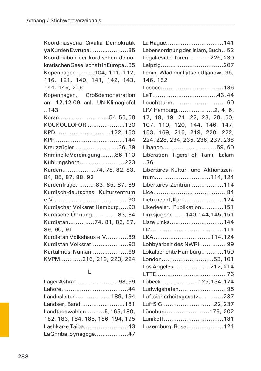 Seite 290 des Verfassungsschutzbericht 2009 Hamburg