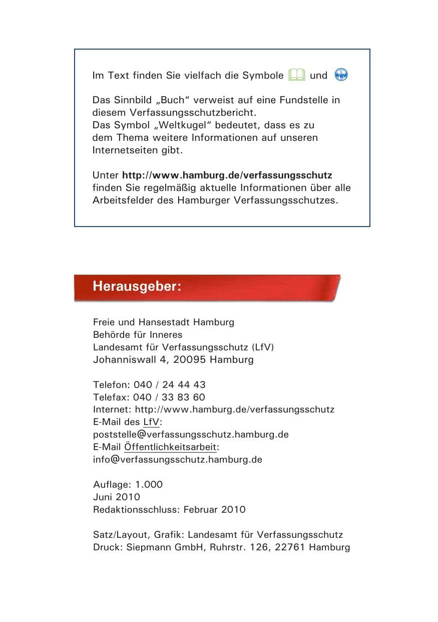 Seite 4 des Verfassungsschutzbericht 2009 Hamburg