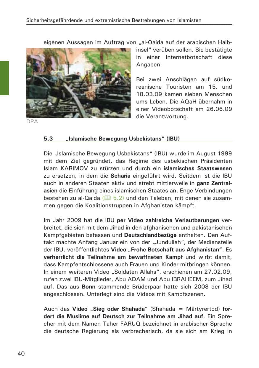 Seite 42 des Verfassungsschutzbericht 2009 Hamburg