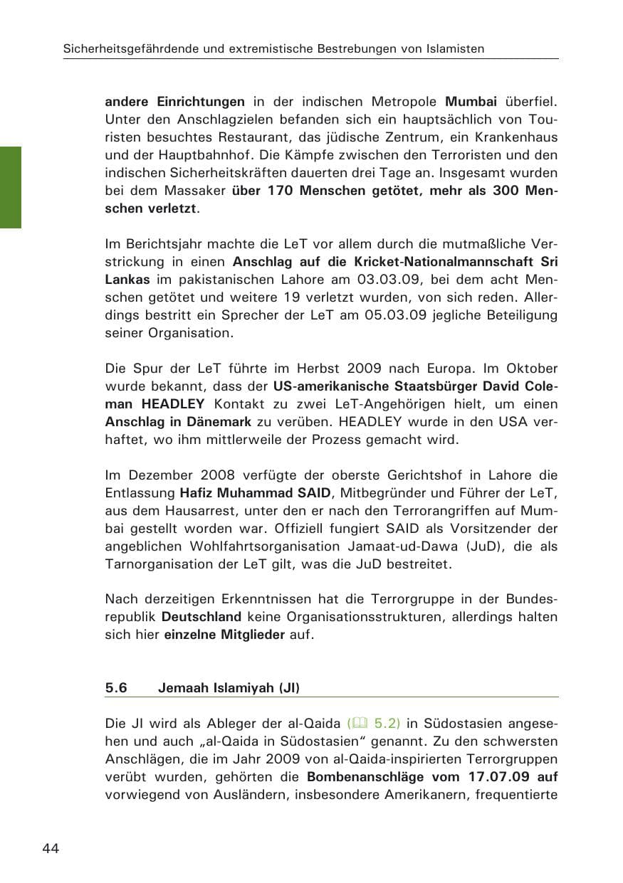 Seite 46 des Verfassungsschutzbericht 2009 Hamburg
