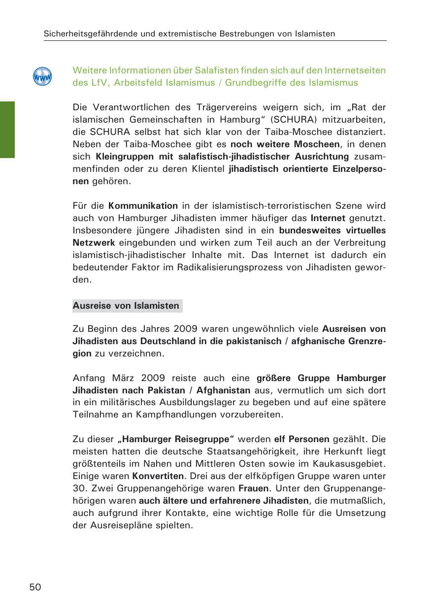 Seite 52 des Verfassungsschutzbericht 2009 Hamburg