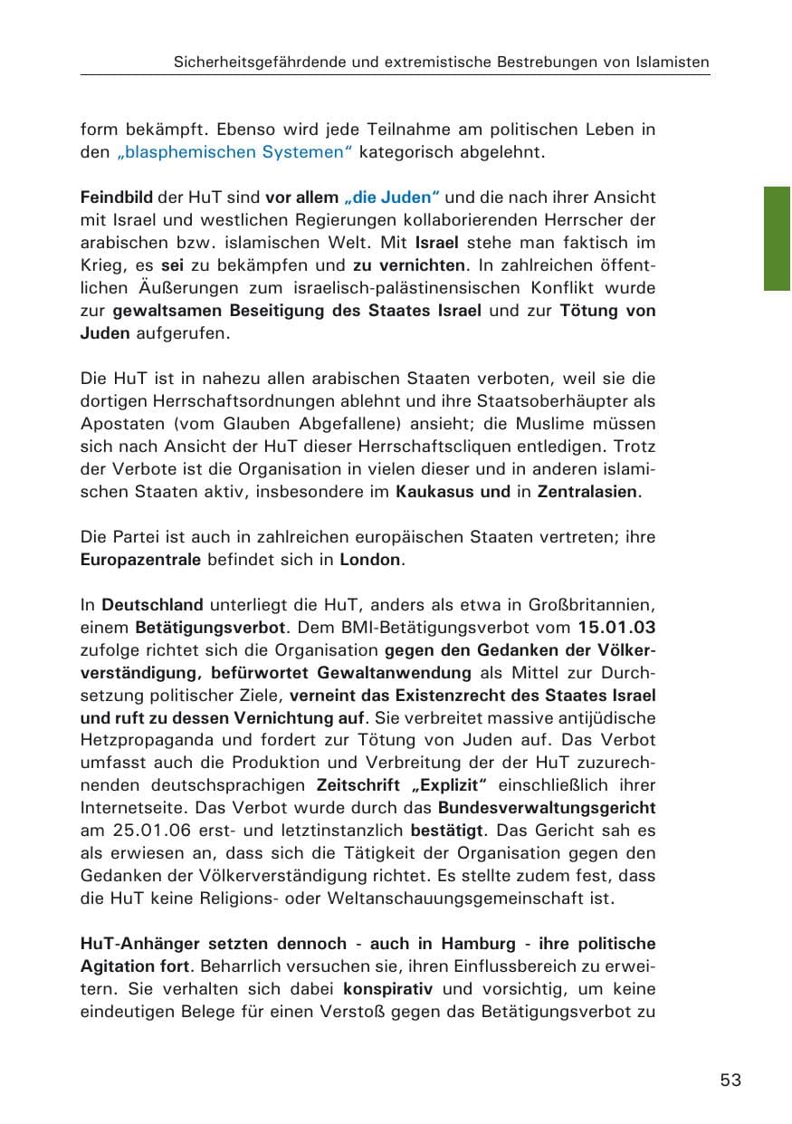 Seite 55 des Verfassungsschutzbericht 2009 Hamburg
