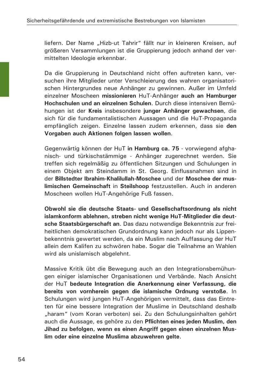 Seite 56 des Verfassungsschutzbericht 2009 Hamburg