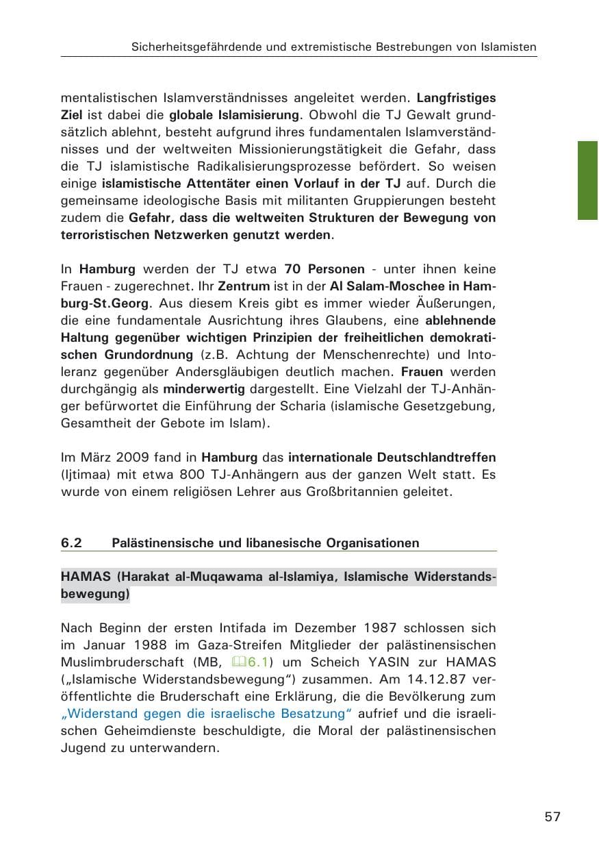 Seite 59 des Verfassungsschutzbericht 2009 Hamburg