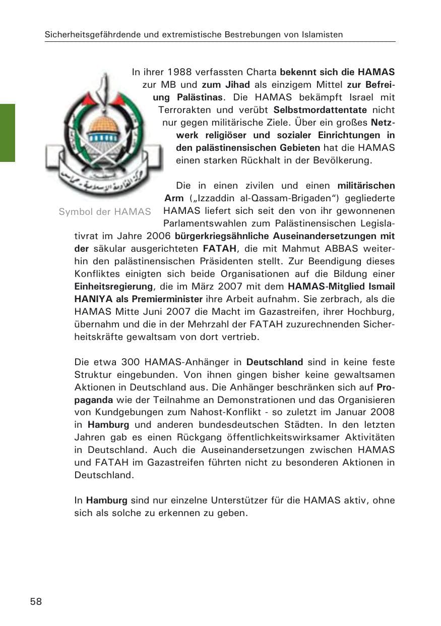 Seite 60 des Verfassungsschutzbericht 2009 Hamburg