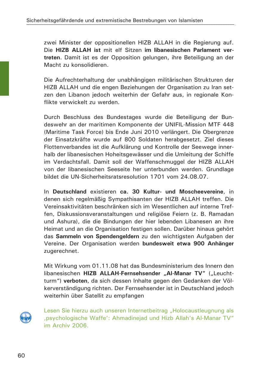 Seite 62 des Verfassungsschutzbericht 2009 Hamburg