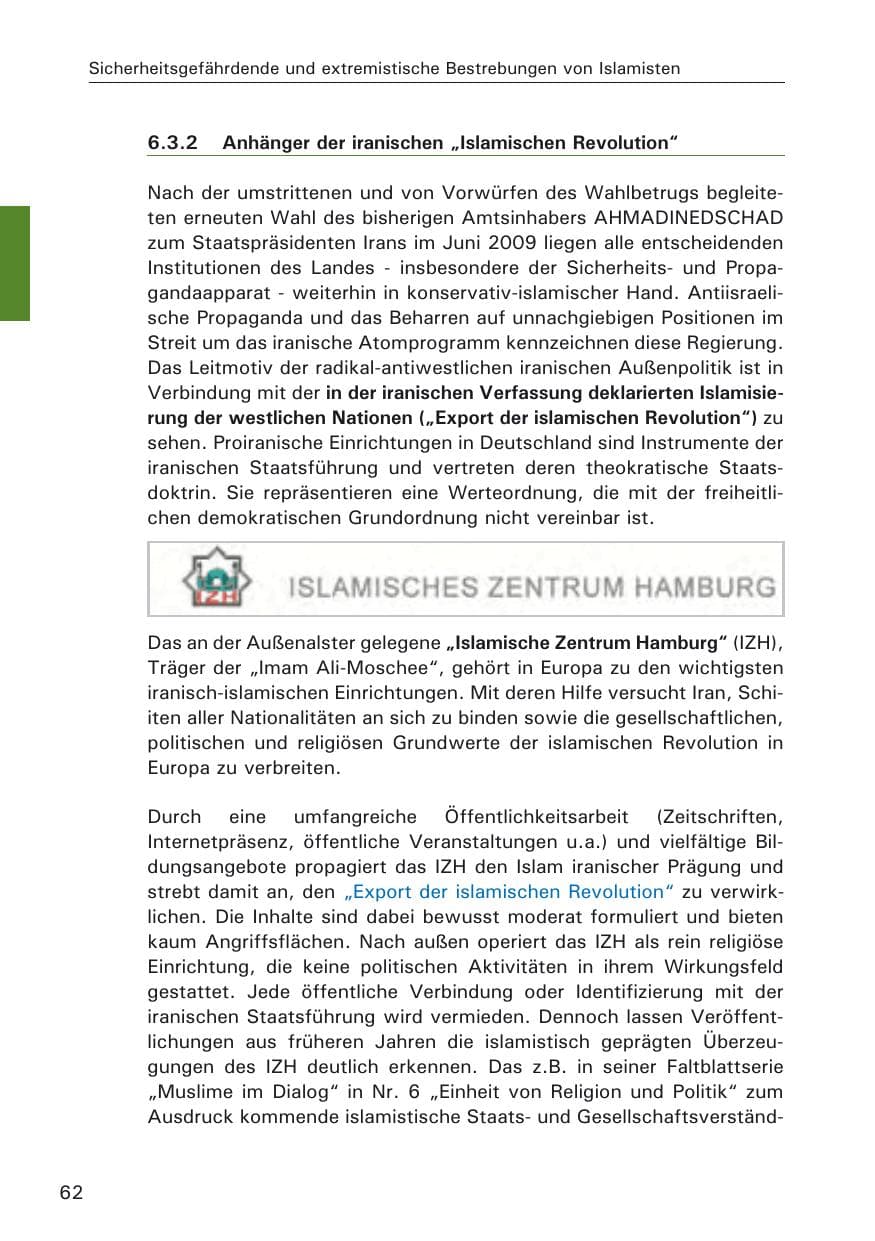 Seite 64 des Verfassungsschutzbericht 2009 Hamburg