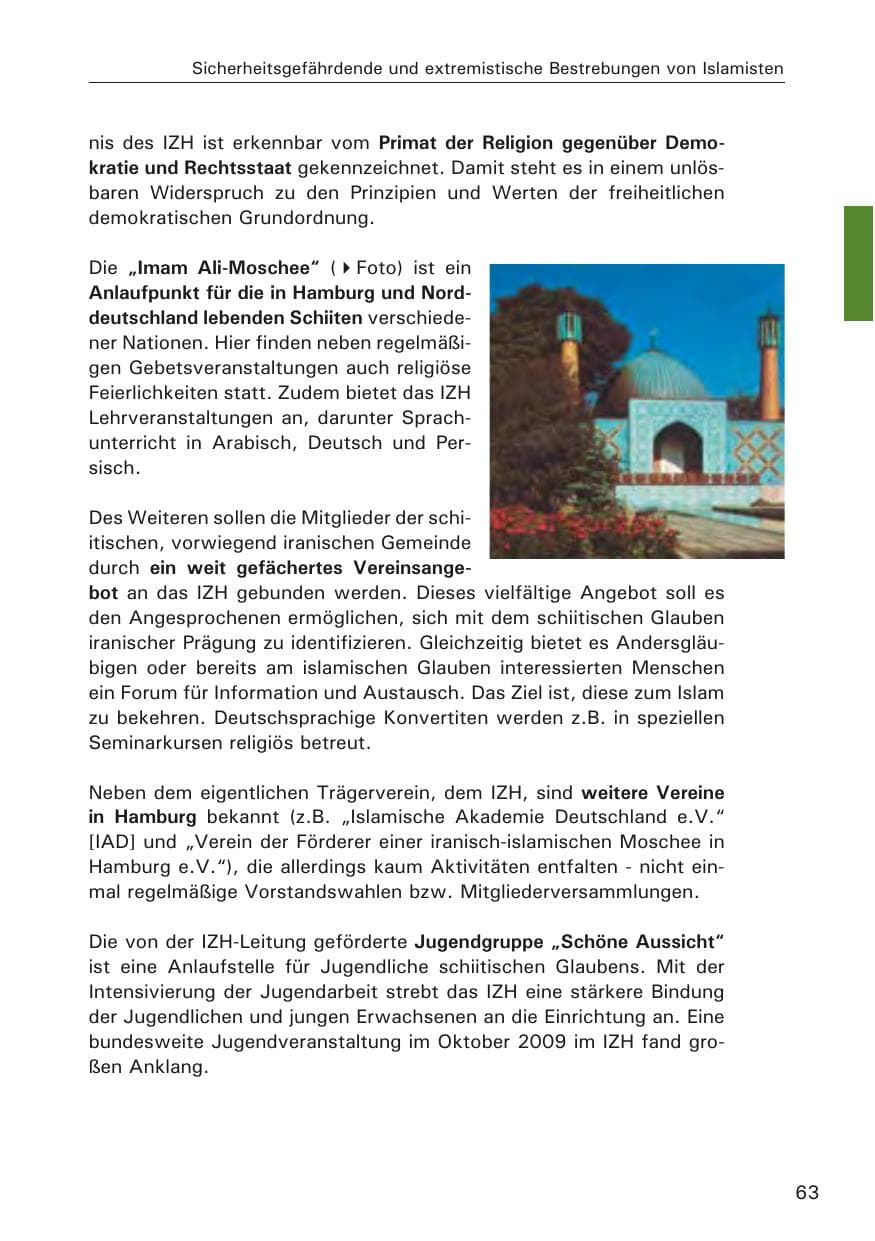 Seite 65 des Verfassungsschutzbericht 2009 Hamburg