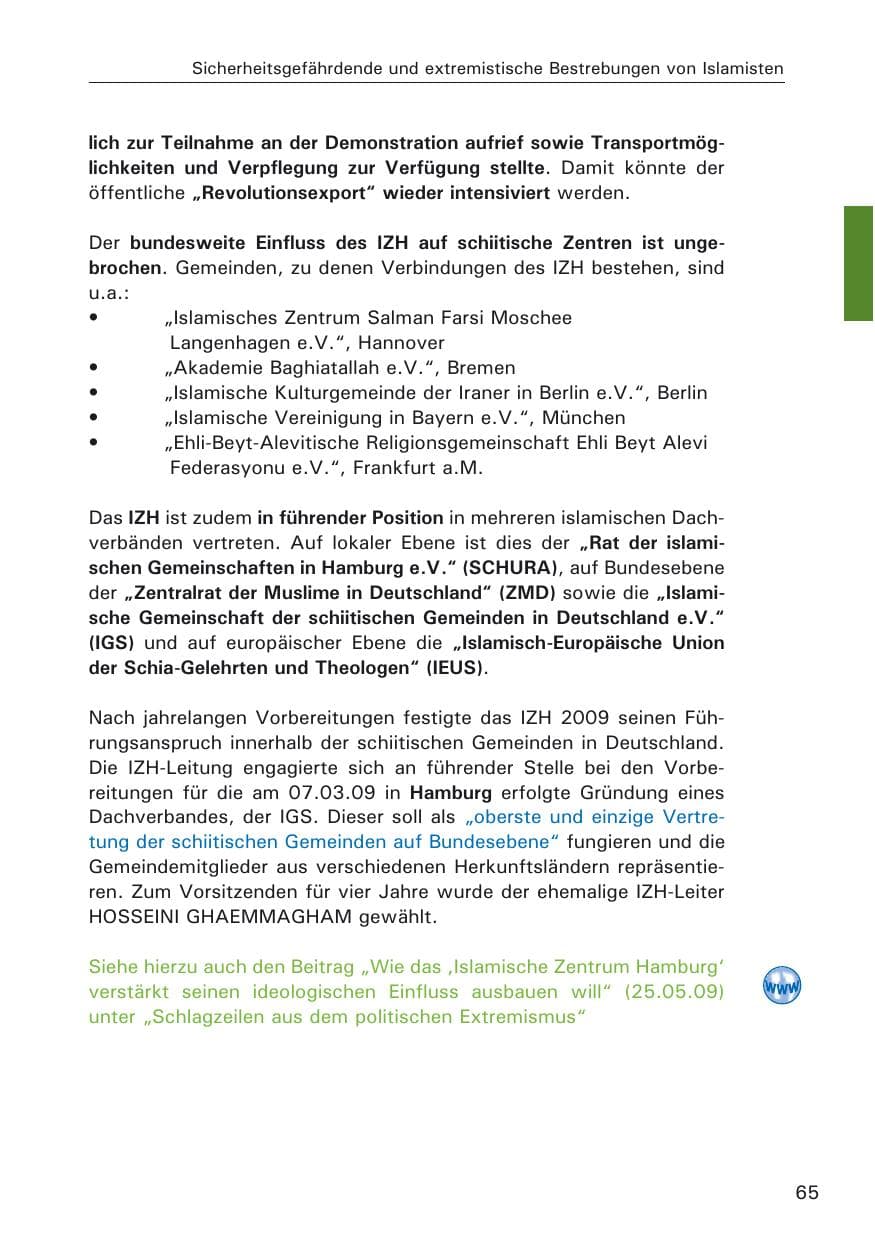Seite 67 des Verfassungsschutzbericht 2009 Hamburg