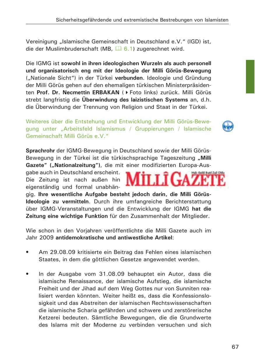 Seite 69 des Verfassungsschutzbericht 2009 Hamburg
