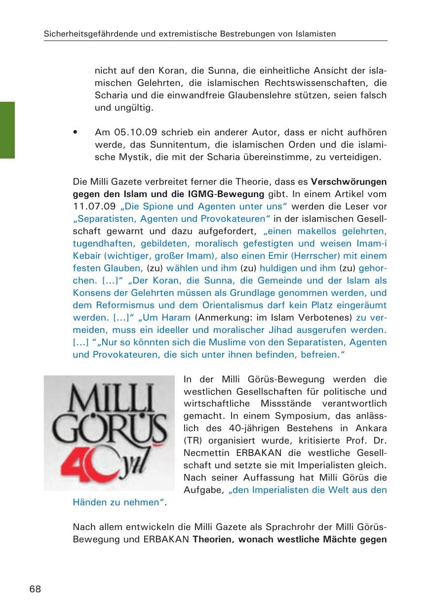 Seite 70 des Verfassungsschutzbericht 2009 Hamburg