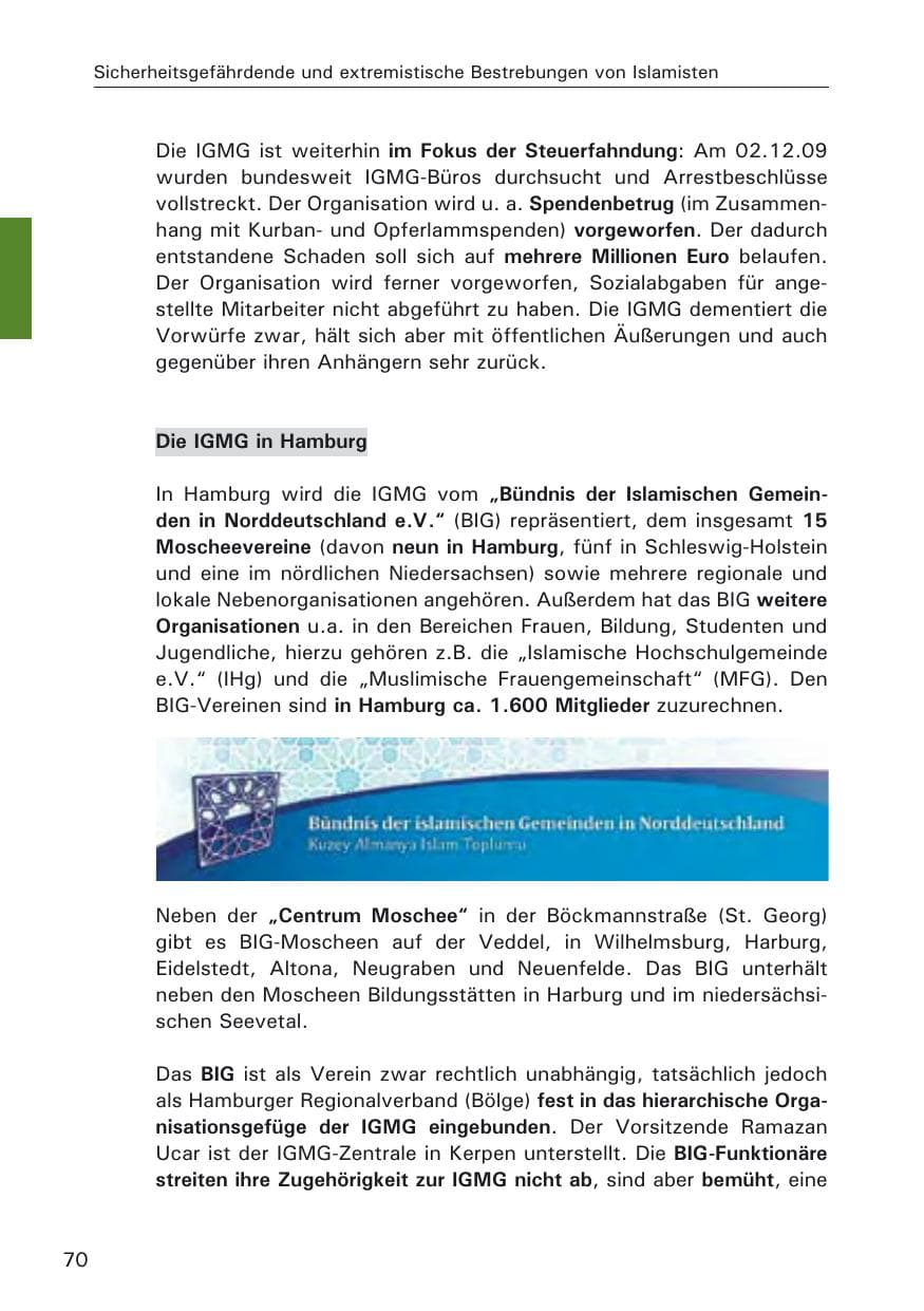 Seite 72 des Verfassungsschutzbericht 2009 Hamburg