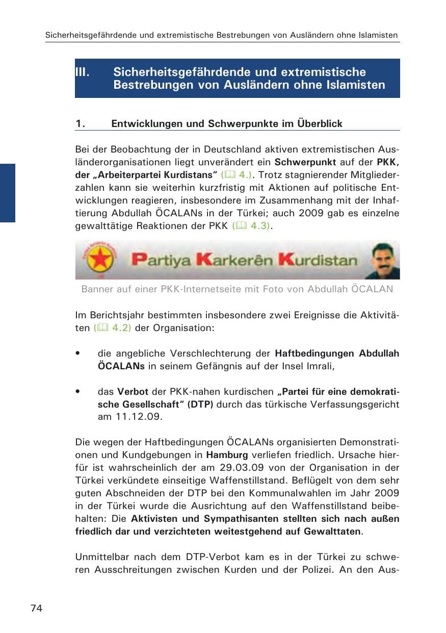 Seite 76 des Verfassungsschutzbericht 2009 Hamburg